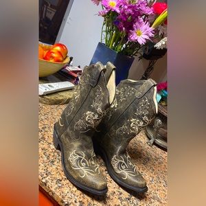 Old West Youth Real Leather Boots 3.5Y-5Y